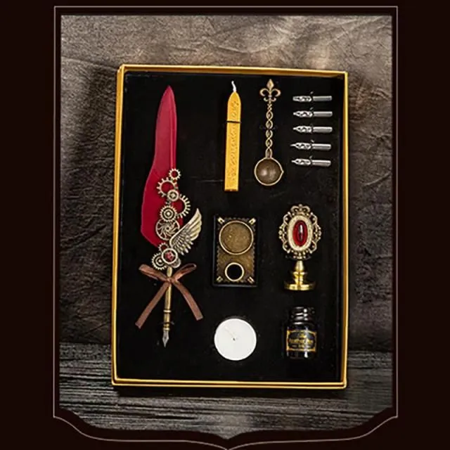 Gift set of filling pen and wax seal Steampunk