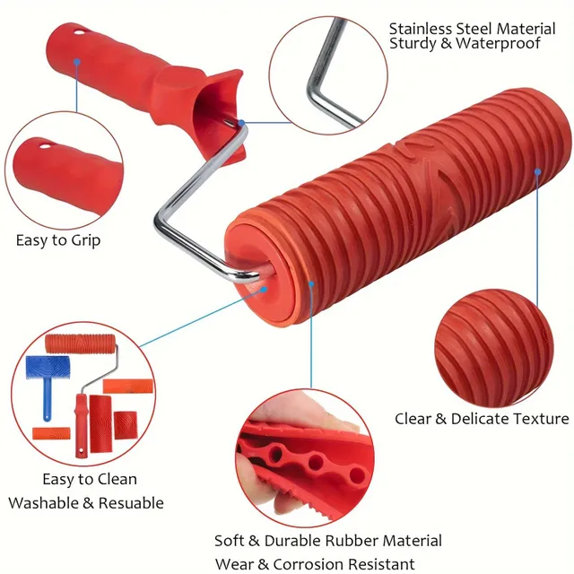 Set de 6 unelte pentru imitarea lemnului - role și ștampile pentru un aspect lemnos pe pereți, mobilier și alte suprafețe