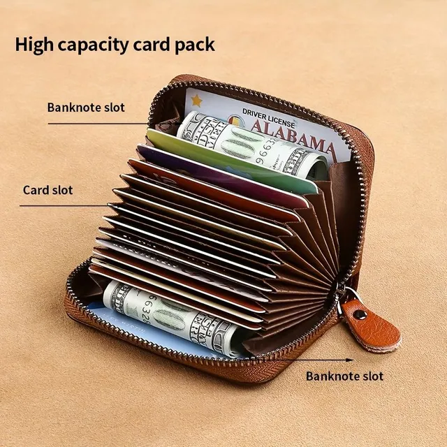Mužská kožená kartička - velká kapacita, více přihrádek na karty, protiskluzová úprava