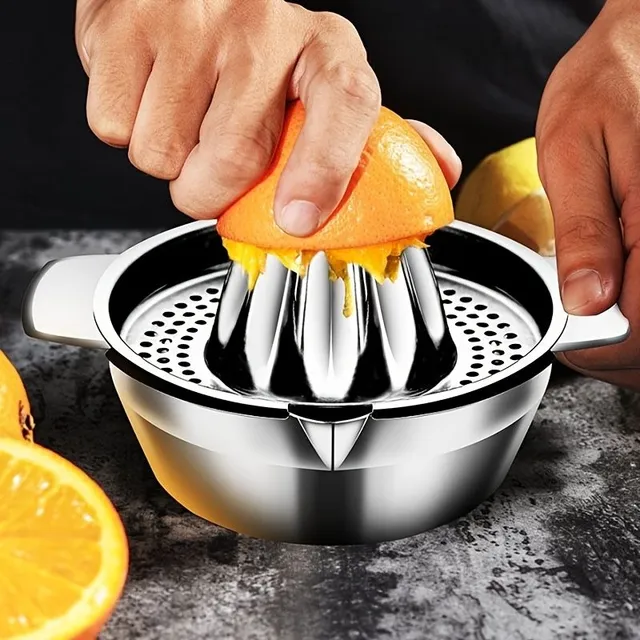 Stainless steel hand-operated citrus press