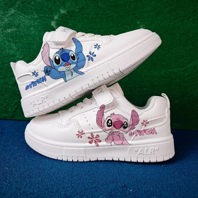 Sneakers sportive trendy per bambini bianche con stampa dei personaggi animati preferiti Stitch e Angel