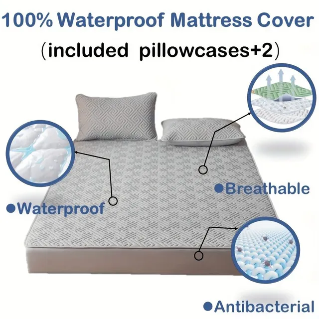 Nepromokavný matracový chránič s ultrazvukovou technologií, jednolitá barva, pratelný v pračce, antibakteriální, protiroztočový, měkký a pohodlný