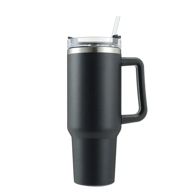 Isolated coffee cup with straw and handle for travel