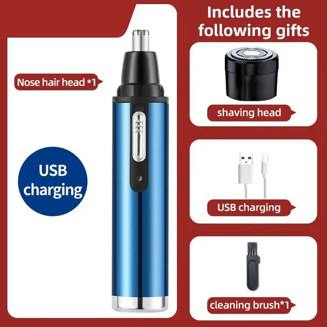 Electric Nose Hair Trimmer Rechargeable Multi-Kinetic Two in One Shaver Unisex Fully Automatic Washable Nose Shaver