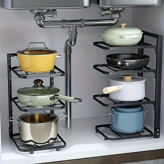 Stainless steel storage shelf with multiple floors, kitchen organizer on pots, multifunctional storage shelf