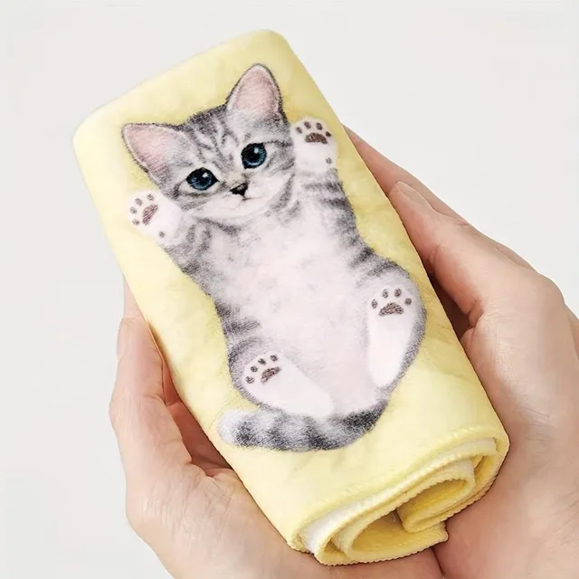 Cute quick-drying towel with cat motif - ultra-wearing and light