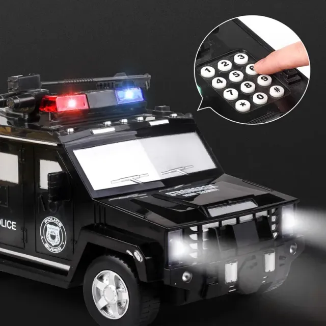 Tirelire pour enfants avec empreinte digitale et code en forme de voiture de police