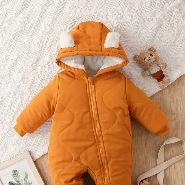Warm baby jumpsuit with hood, long sleeve and zipper - for comfortable winter walks