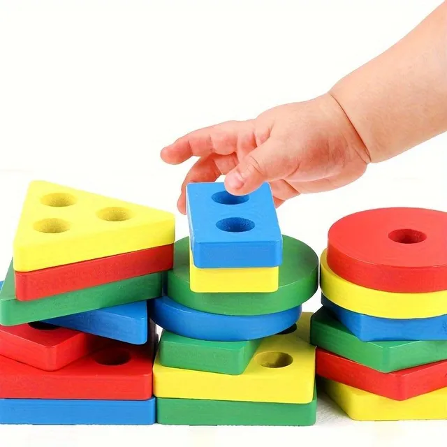 Dřevěná montessori hračka pro děti - geometrické puzzle s náhodnou barvou