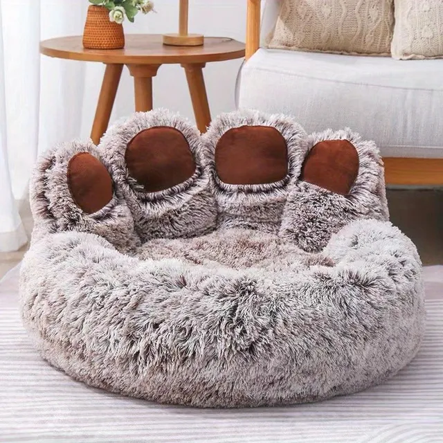 Dog and cat bed in the shape of a bear's paw - soothing donut bed for dogs