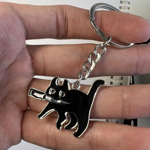 Clesă Black Cat cu cuțit - Pendent vintage din oțel inoxidabil