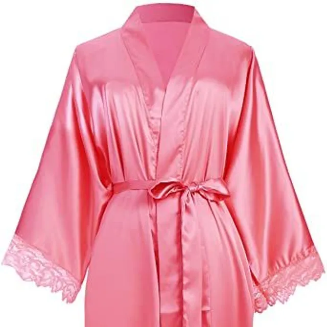 Women's modern long satin robe with lace Aleeza