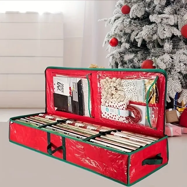 Practical organizer for Christmas wrapping paper with elastic pockets