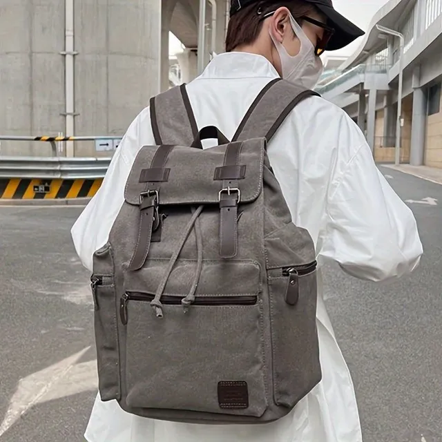 Practical canvas backpack for computer with lapel - ideal for travel