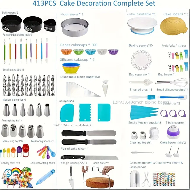 413-piece cake decorating set - rotating stand, decorating tips, baking tools