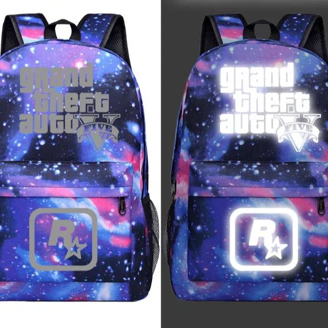 Grand Theft Auto 5 canvas backpack for teenagers Starry blue Reflecti