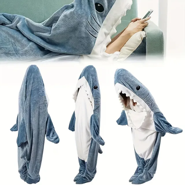 1pcs Shark Blanket For Adult Boys And Girls, Wearable Shark Blanket, Shark Sleeping Bag, Christmas Gift