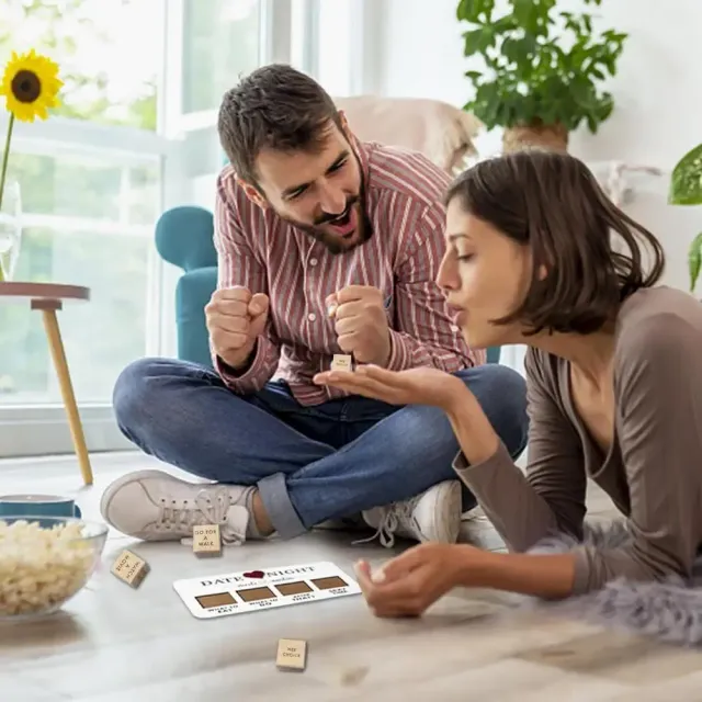 Fun wooden set of playing dice to plan an evening date