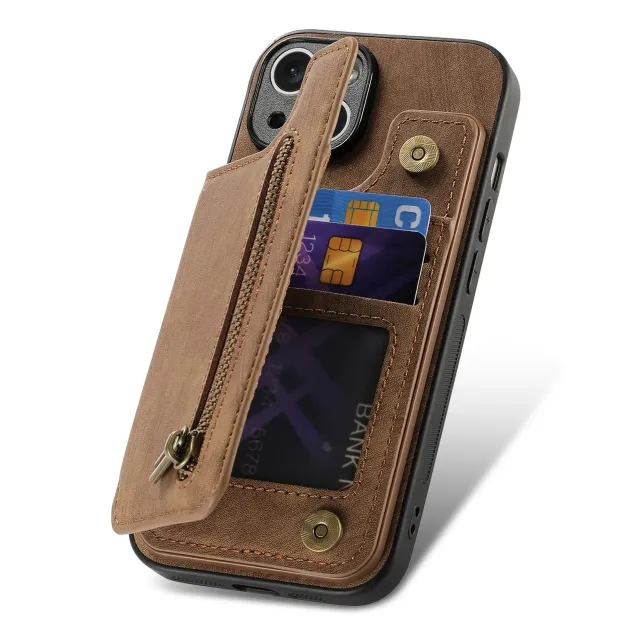 Stylish leather case with zipper pocket for iPhone phones - different colors