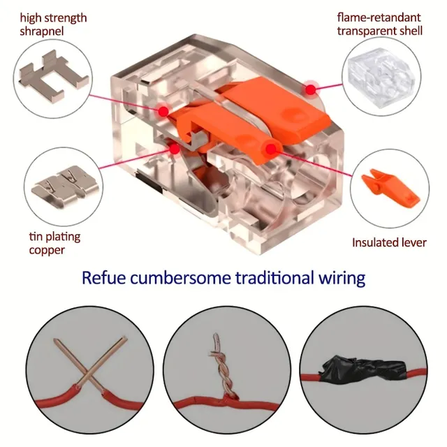 75ks Elektro Spojovací Konektory Pákové Matice Různé Velikosti (28-12 AWG) 2/3/4 Pólové Nastrkovací Svorky Drátové Spoje Mini Spojovací Blok Kabelové Koncovky 0.4-6.0mm