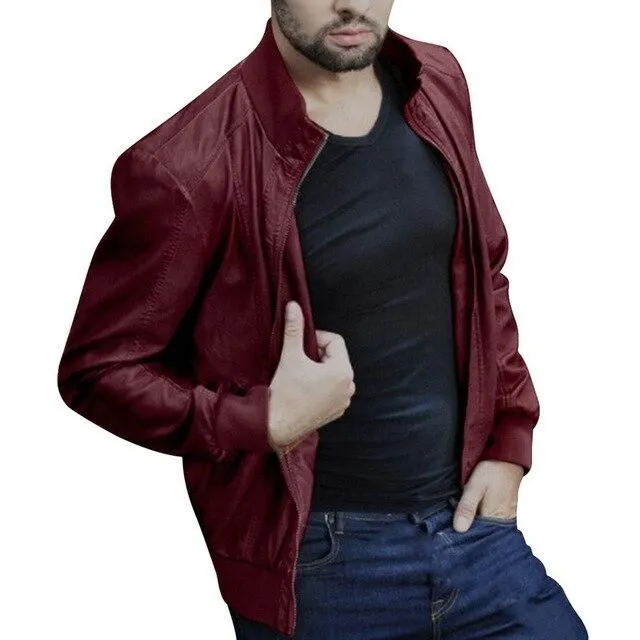 Men's leather jacket wine-red-b s