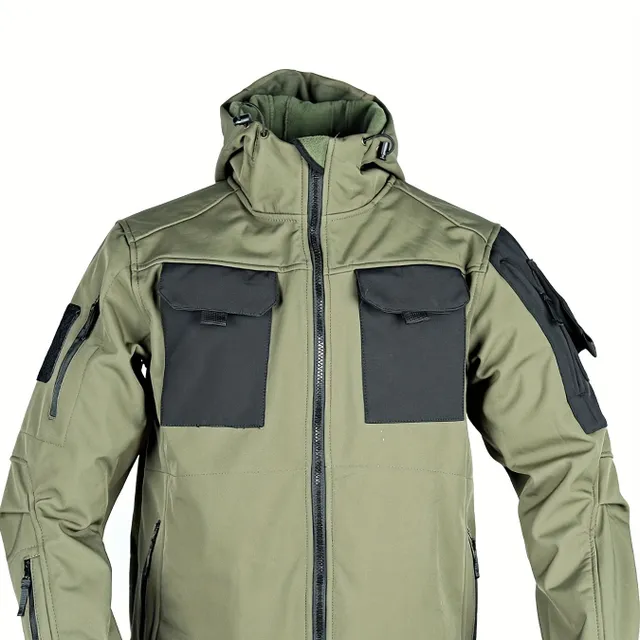 Stylish men's jacket with hood and zipper for long sleeves with colorful blocks and multi-caps - Men's clothing