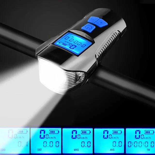 Lumină LED rezistentă la apă pentru bicicletă cu USB, tachometru și clopot electric