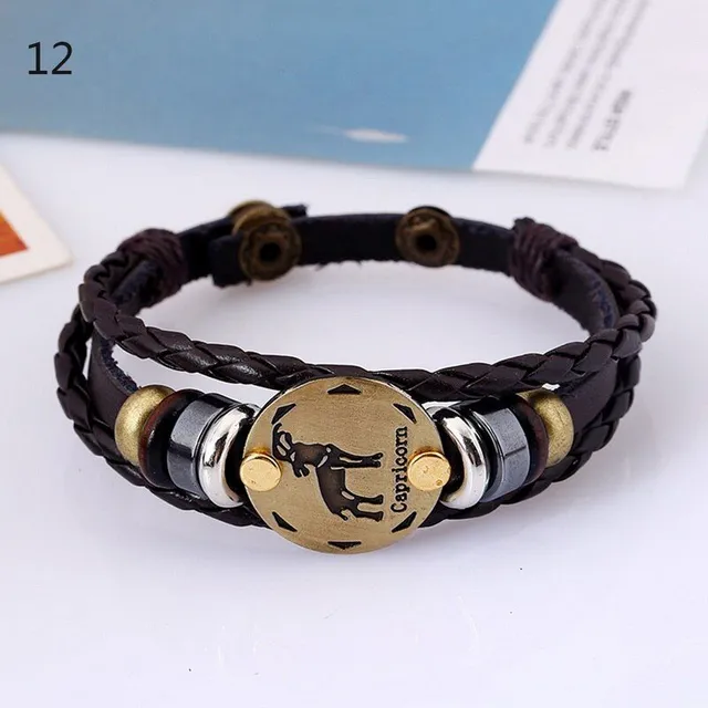 Unisex leather bracelet with zodiac sign