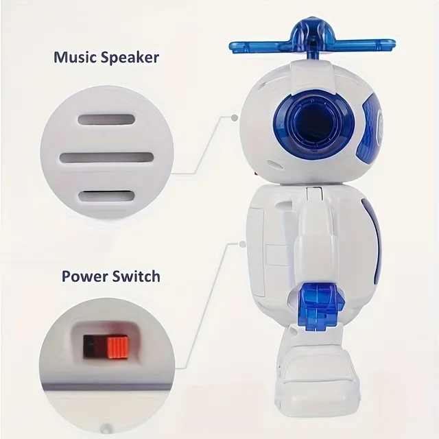 Robot dansator cu muzică și lumini pentru distracția copiilor (rotire la 360°)