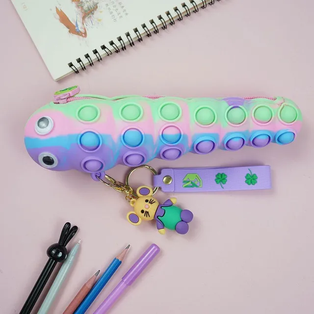 Children's anti-stress Pop It pencil case in the shape of a caterpillar