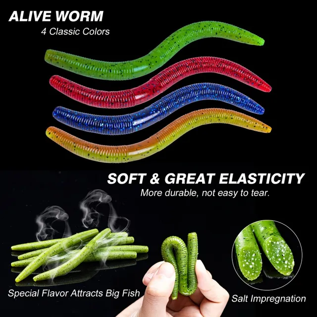 Goture 143ks 4in/5,27in Bass Fishing Wacky Worm Tool Senko Worms Wacky Rig Tool O-rings Worm Hooks Drop Shot Hooks Beads Weighted