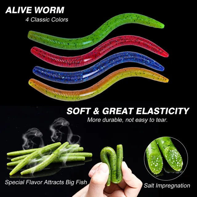 Goture 143ks 4in/5,27in Bass Fishing Wacky Worm Tool Senko Worms Wacky Rig Tool O-rings Worm Hooks Drop Shot Hooks Beads Vážený