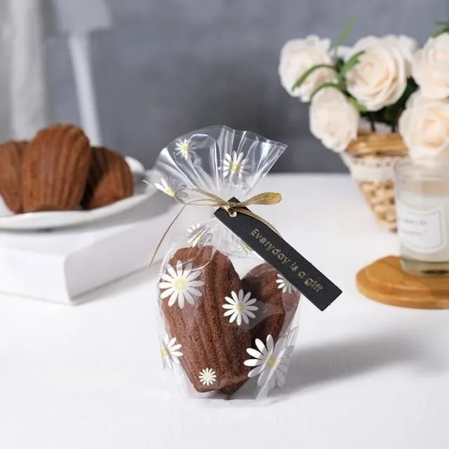 Small cellophane bags with flowers 50/100pcs