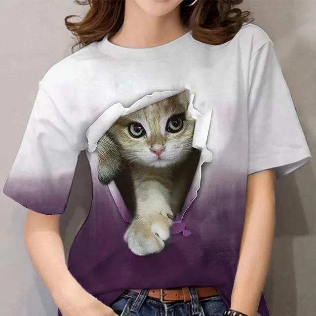 Luxury ladies short sleeve T-shirt made of highly comfortable material with Desmond cat print