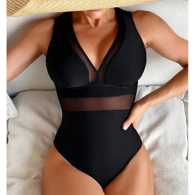 Summer sexy black single-piece swimsuit with push-up effect for women