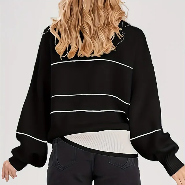 Elegant striped sweater with turtleneck in autumn and winter