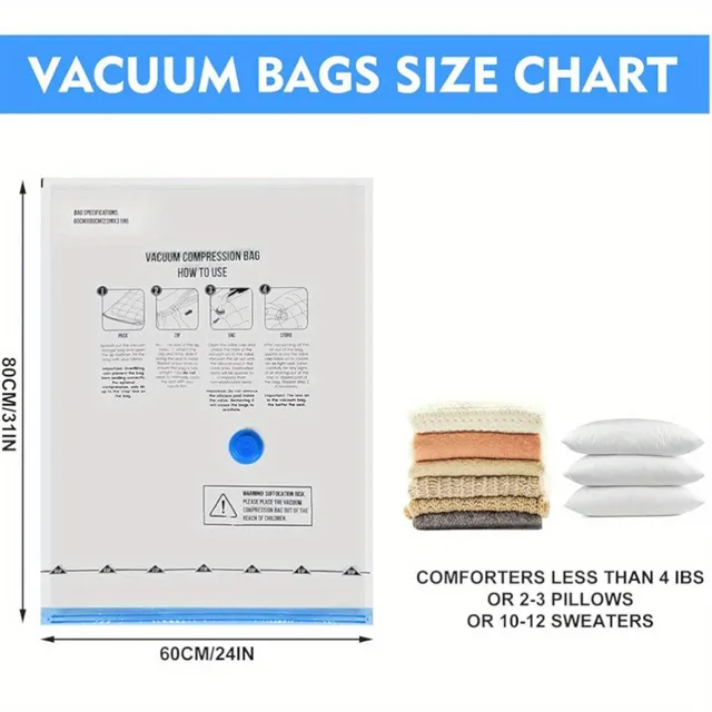 8pc Transparent Vacuum Storage Bags on Compression