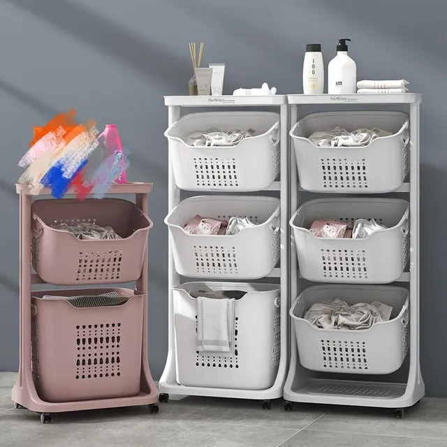 Removable plastic laundry basket, Multipurpose standing laundry basket with shelves