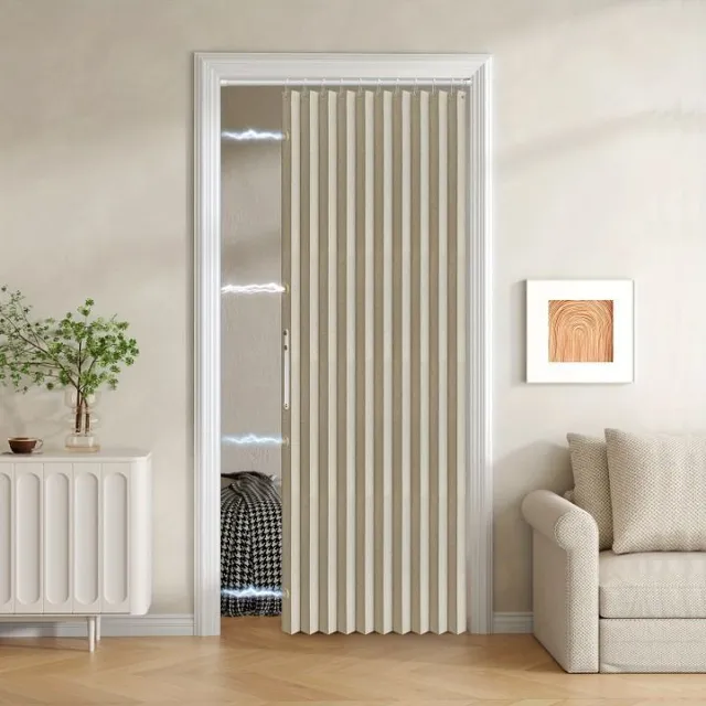 Magnetic thermal insulated folding door curtains and privacy screen - easy to install, wind resistant