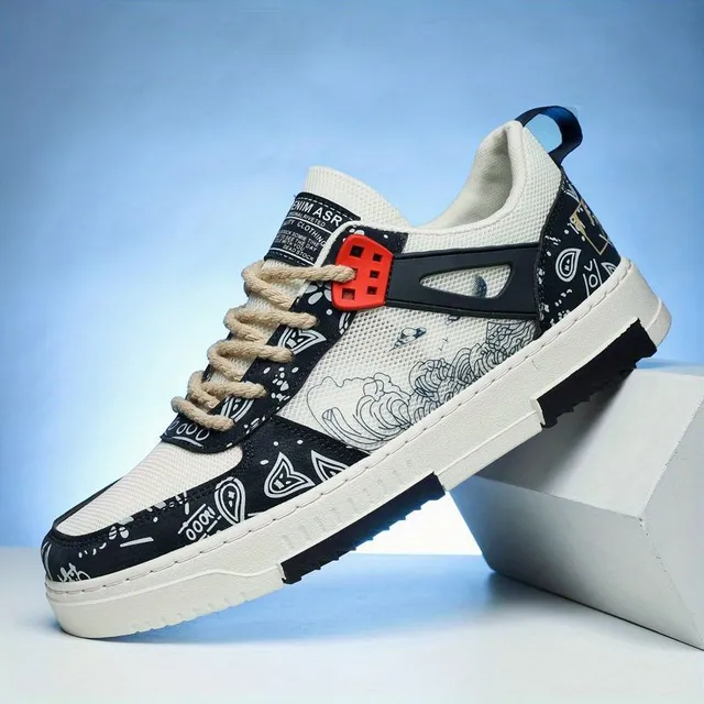 Men's trendy skateboard shoes with graffiti pattern, wear-resistant and slip-resistant, for young