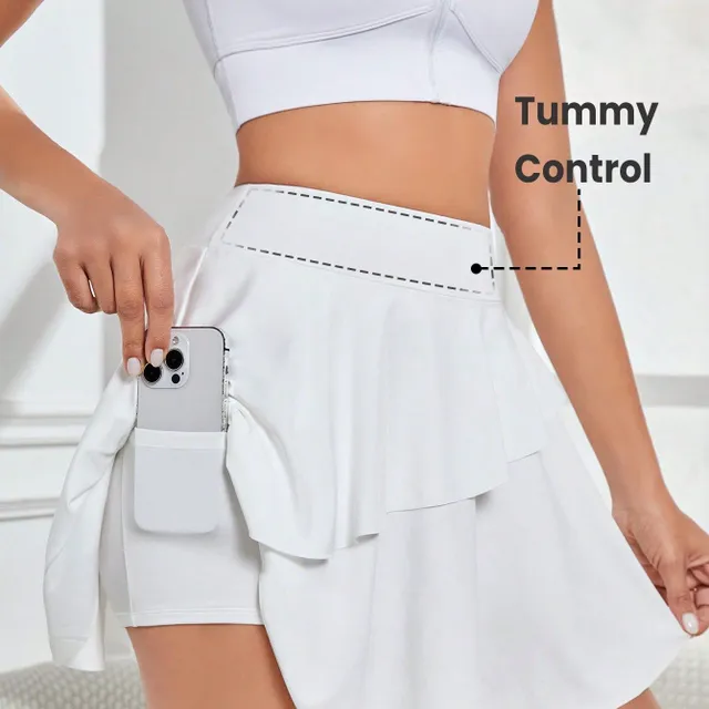 Tenisová sukně s širokou stuhou v pase a volánkovým lemem pro aktivní pohyb