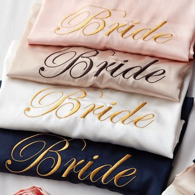 Simple satin robe with Bride and Bridesmaid inscriptions