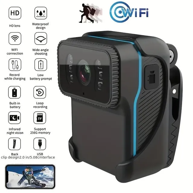 Camera carried on the body with the possibility of live streaming using Wifi Hotspot