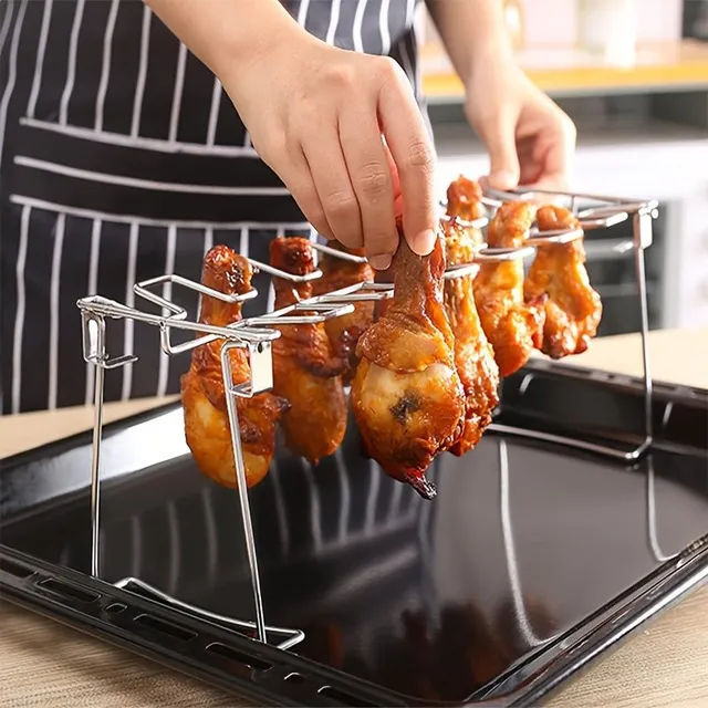 Folding stainless steel stand for chicken thighs and wings for grill, smoking and baking