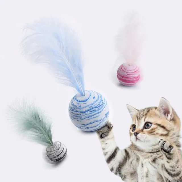 Mačacie hračka - loptička s pierkom