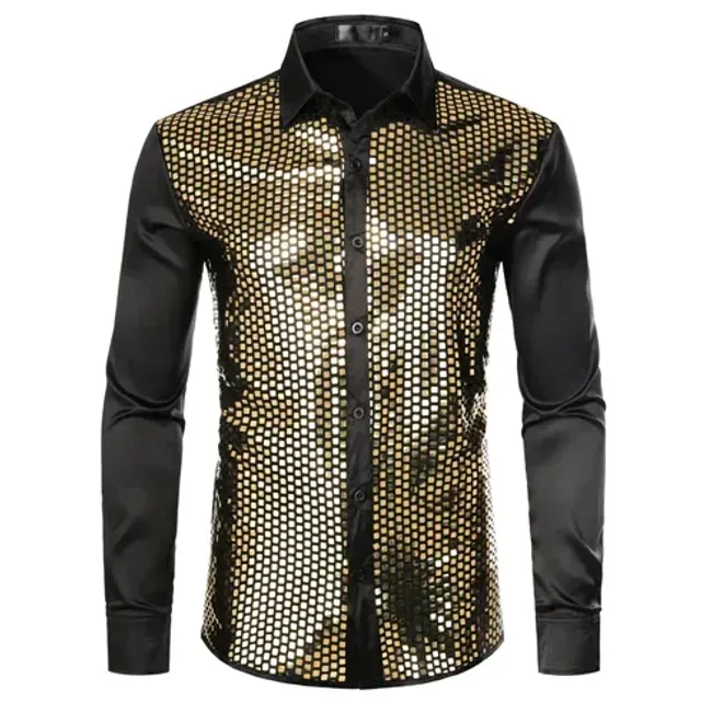 Men's silk shirt with shiny sequins, long sleeves and suitable for social events