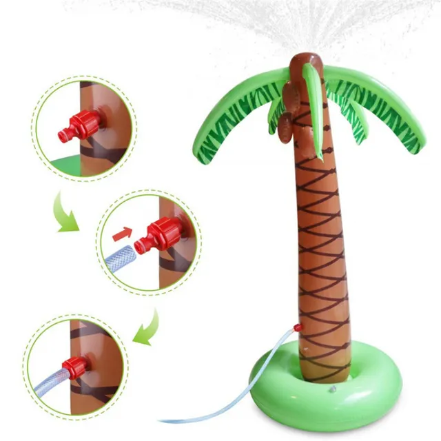 Inflatable water sprinkler in the shape of a palm tree