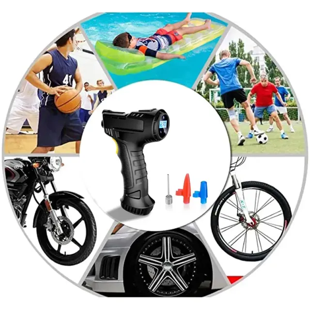 Portable air pump with compressor 120 W, wireless/wired, digital, for wheels, wheels and balls