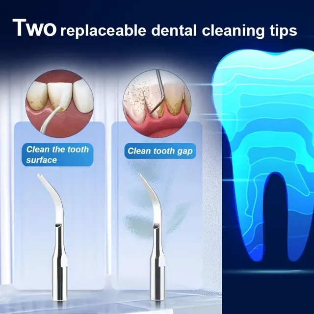 1ks Prenosné odstránenie zubného kameňa pre zuby s 2-LED svetlami, Zubné čistenie až 2600000 Prevádzková frekvencia, dobíjateľná súprava Zubné čistenie, 2 Vymeniteľné hlavičky s perorálnym zrkadlom, zubné splachovanie, 5 prenosové kroky, Instant Tooth ods
