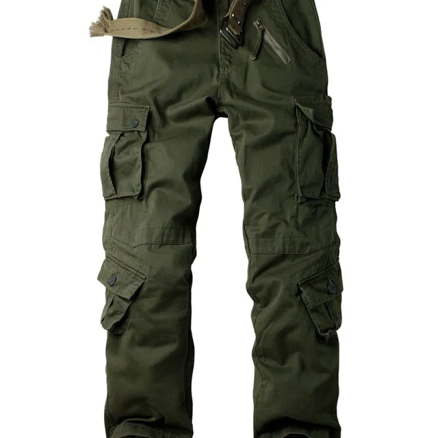 Male casual cargo pants with 8 pockets - military camouflage, comfortable for work and leisure